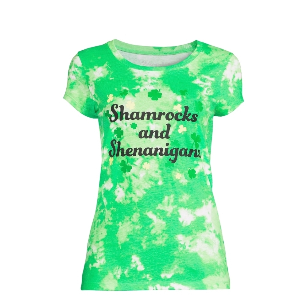 St. Patrick’s Day Shamrocks + Shenanigans Graphic Tee Jrs Size Medium (7-9) New